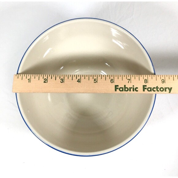 Vtg Yellow Ware Ceramic Blue Floral Leaf 8.5" Mixing Bowl Serving Farm Décor 452 - Picture 6 of 11